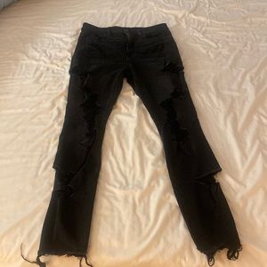 American Eagle Next Level Stretch Black Distressed Skinny Jeans Size 10